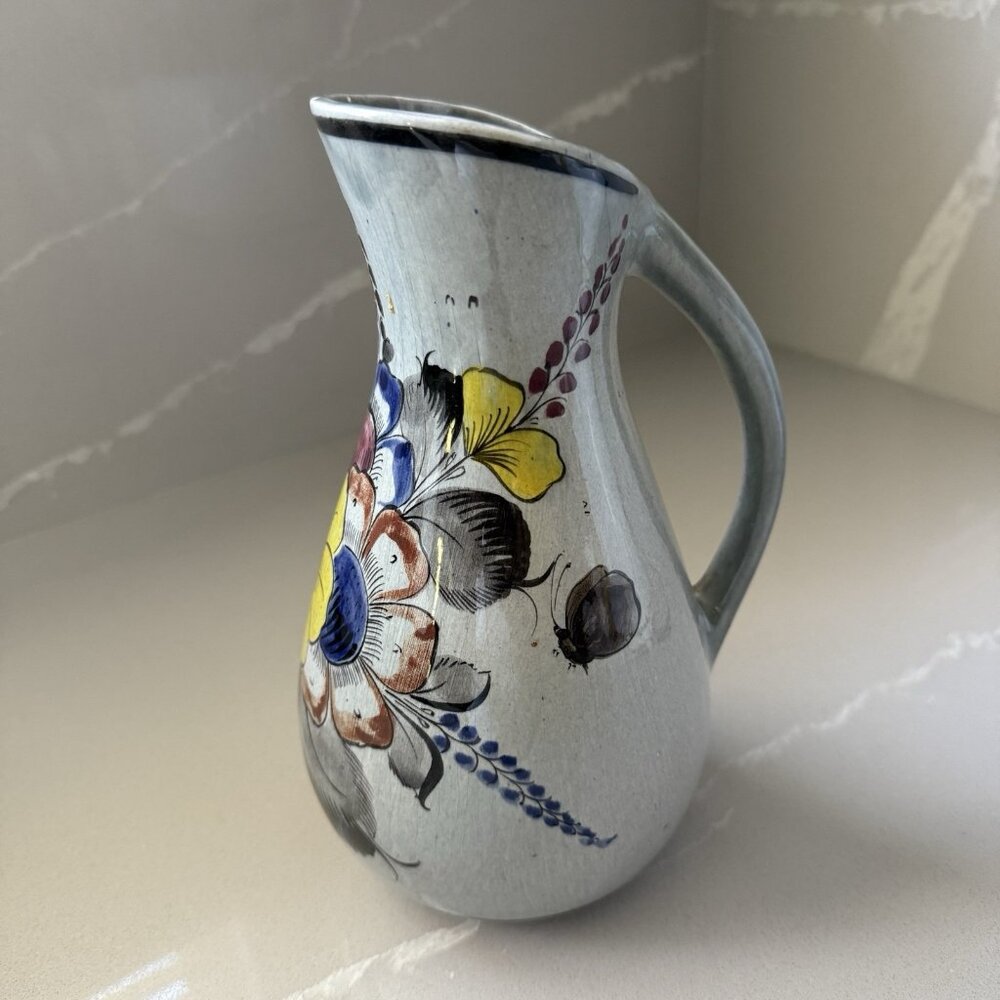 Vintage Tonala Mexican Folk Art Pottery Pitcher Jug Decorative Jalisco Signed